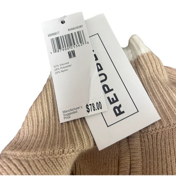 For the Republic Sweater Women M NWT Khaki Ivory Mock Neck 1/4 Zip Pullover - Picture 5 of 7